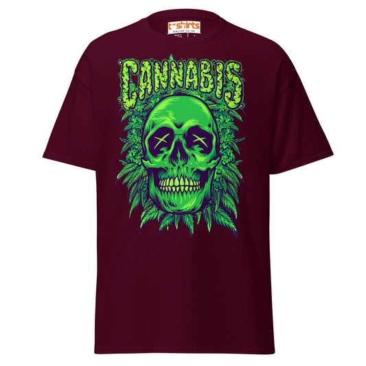 Cannabis Skull T-Shirt – Bold Stoner Art Graphic Tee - Maroon - T-Shirts Online