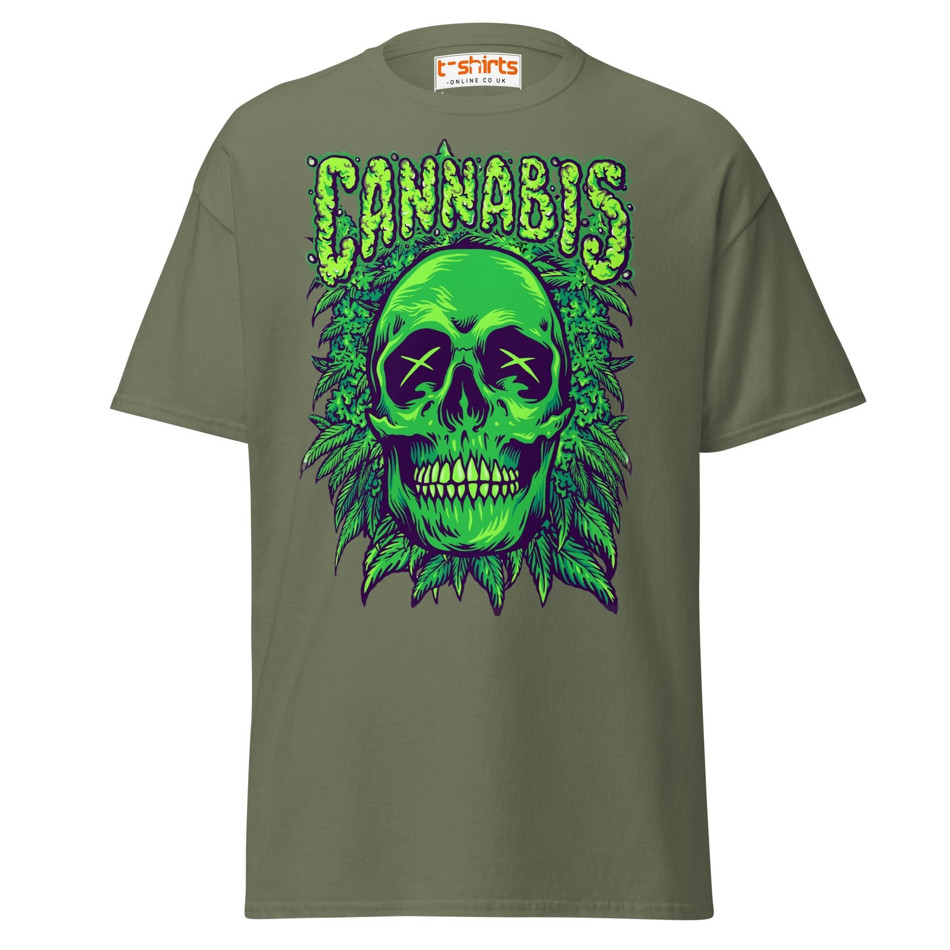Cannabis Skull T-Shirt – Bold Stoner Art Graphic Tee - Military Green - T-Shirts Online