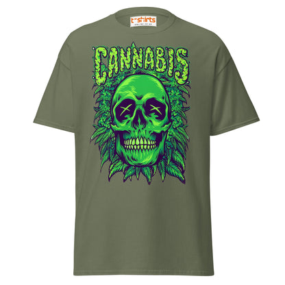 Cannabis Skull T-Shirt – Bold Stoner Art Graphic Tee - Military Green - T-Shirts Online