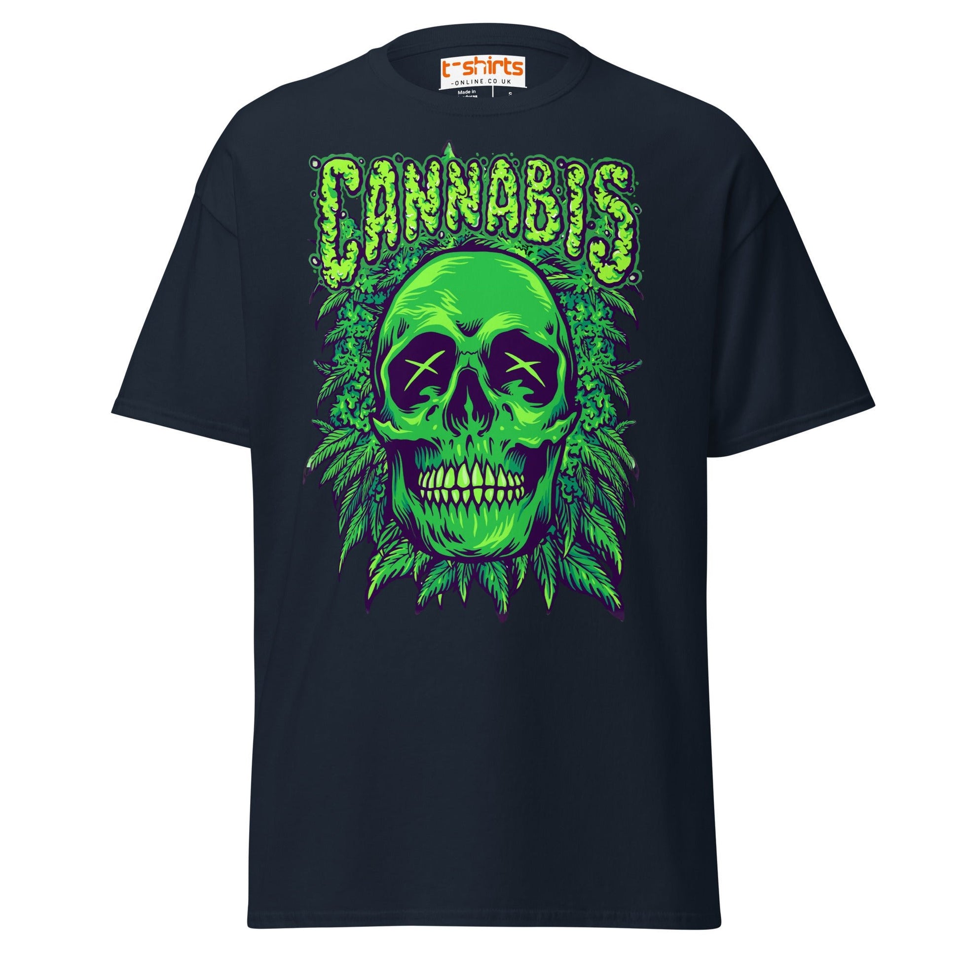 Cannabis Skull T-Shirt – Bold Stoner Art Graphic Tee - Navy - T-Shirts Online