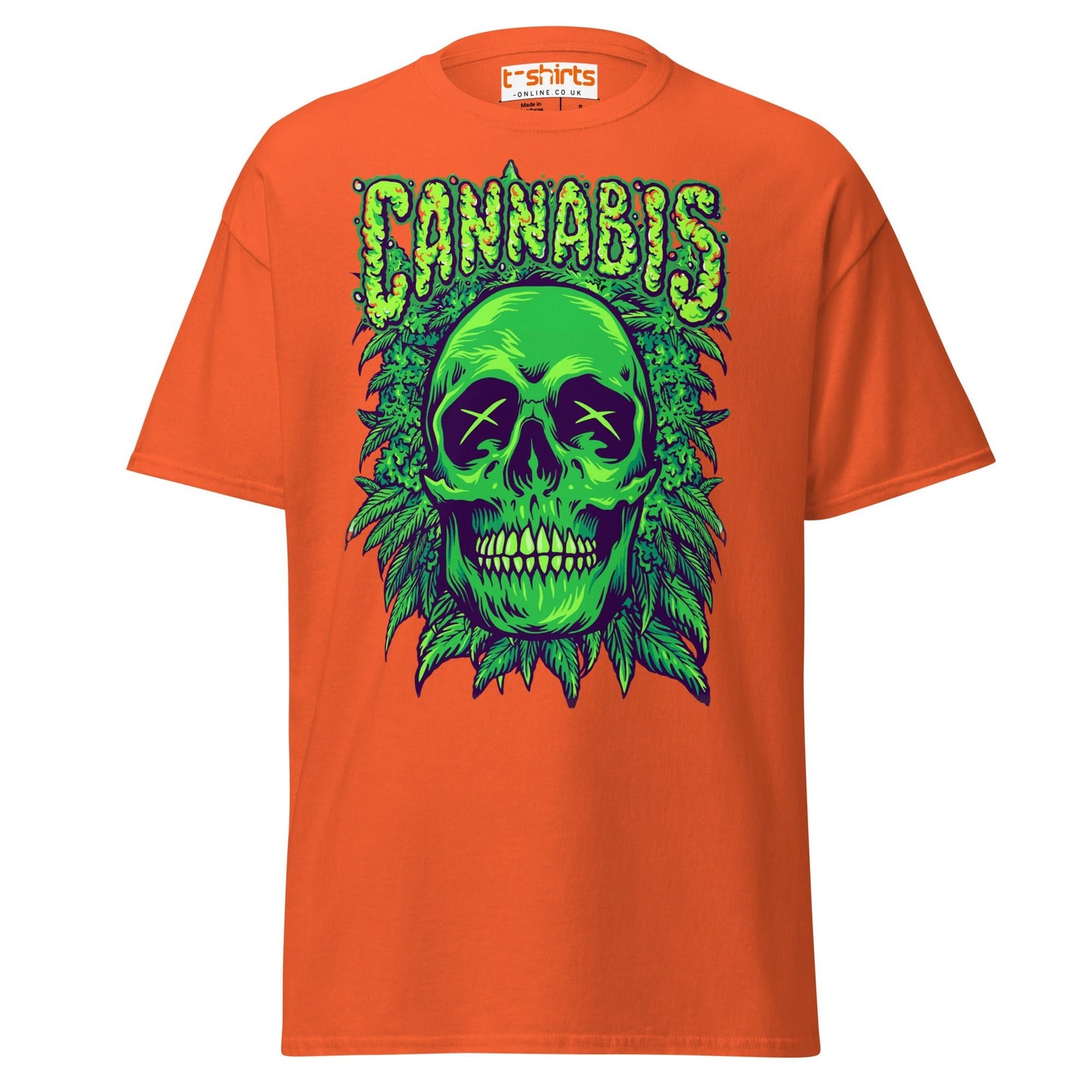 Cannabis Skull T-Shirt – Bold Stoner Art Graphic Tee - Orange - T-Shirts Online