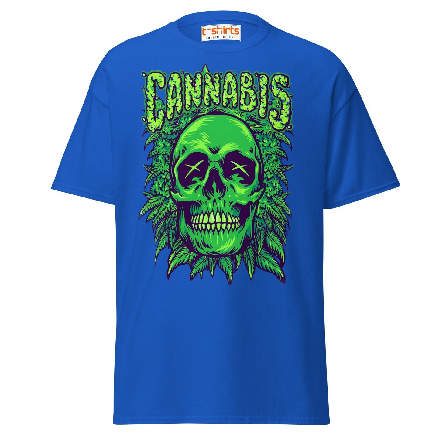 Cannabis Skull T-Shirt – Bold Stoner Art Graphic Tee - Royal - T-Shirts Online