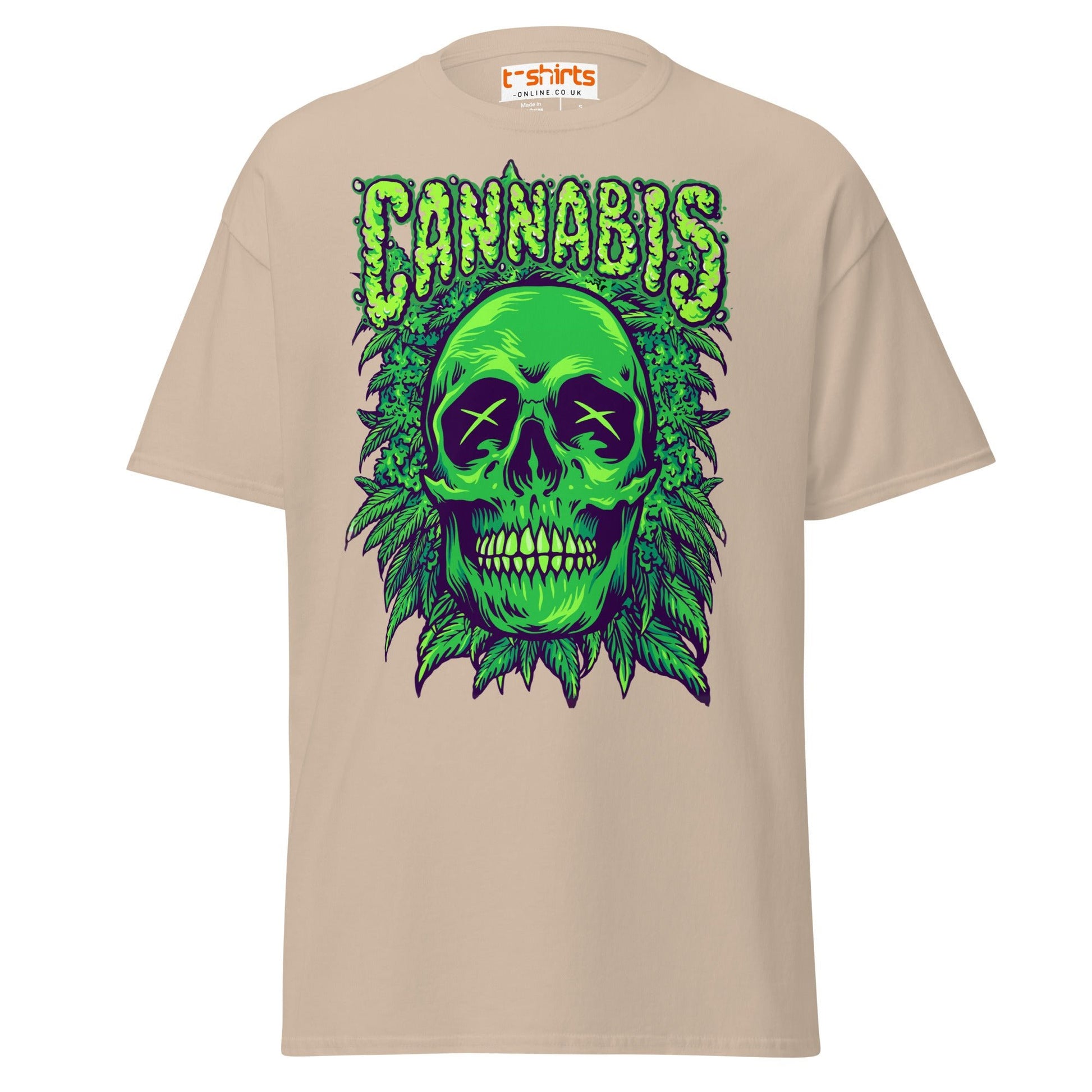 Cannabis Skull T-Shirt – Bold Stoner Art Graphic Tee - Sand - T-Shirts Online