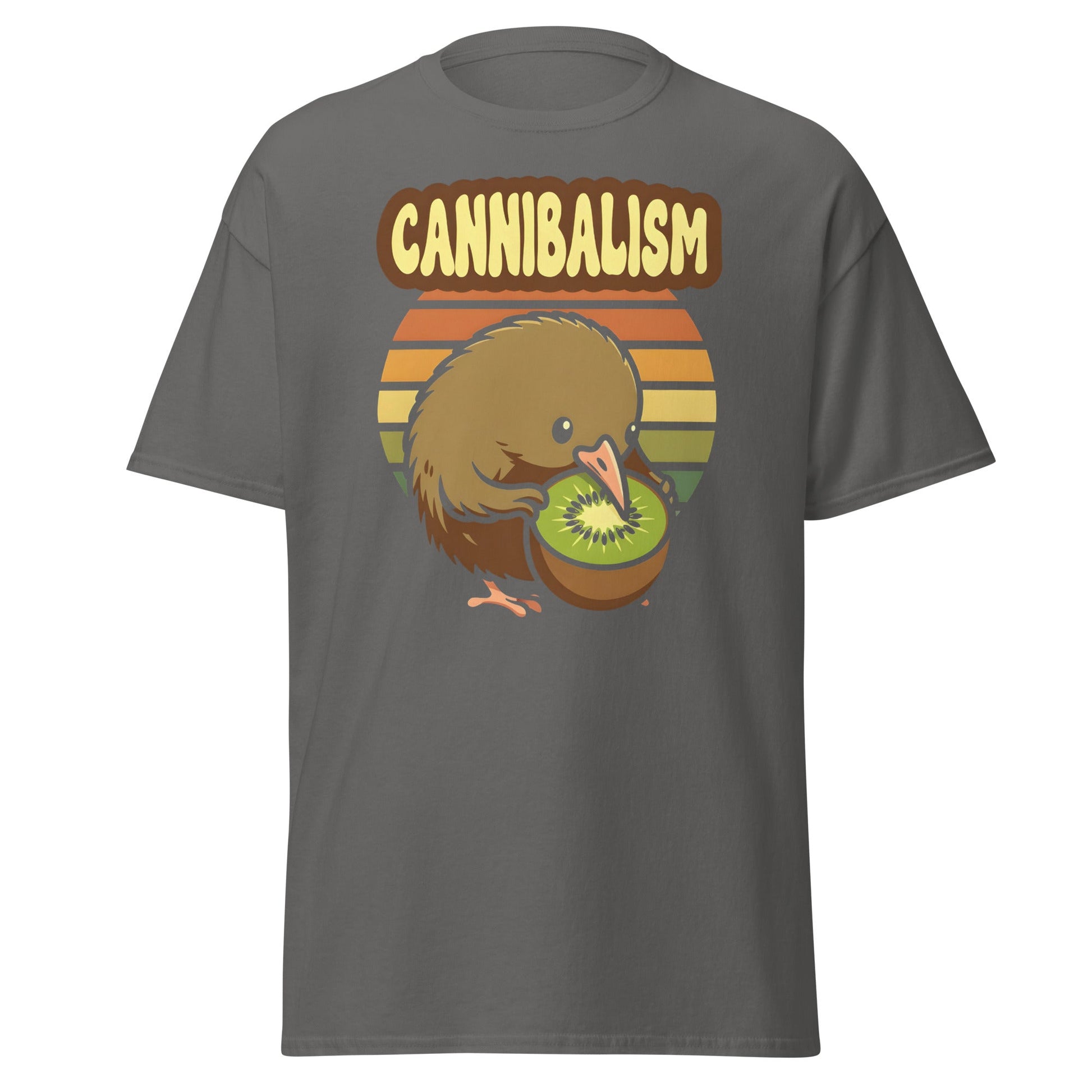 Cannibalism Kiwi Bird Shirt - Funny Retro Fruit Graphic Tee - Charcoal - T-Shirts Online