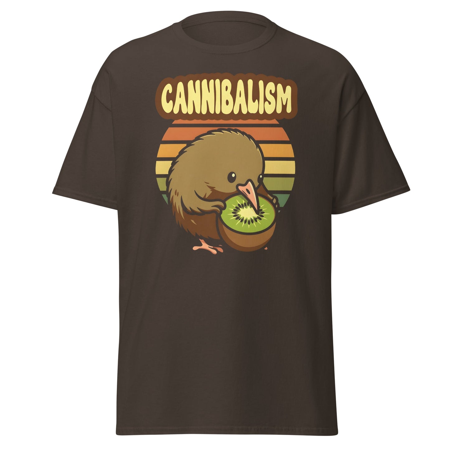 Cannibalism Kiwi Bird Shirt - Funny Retro Fruit Graphic Tee - Dark Chocolate - T-Shirts Online