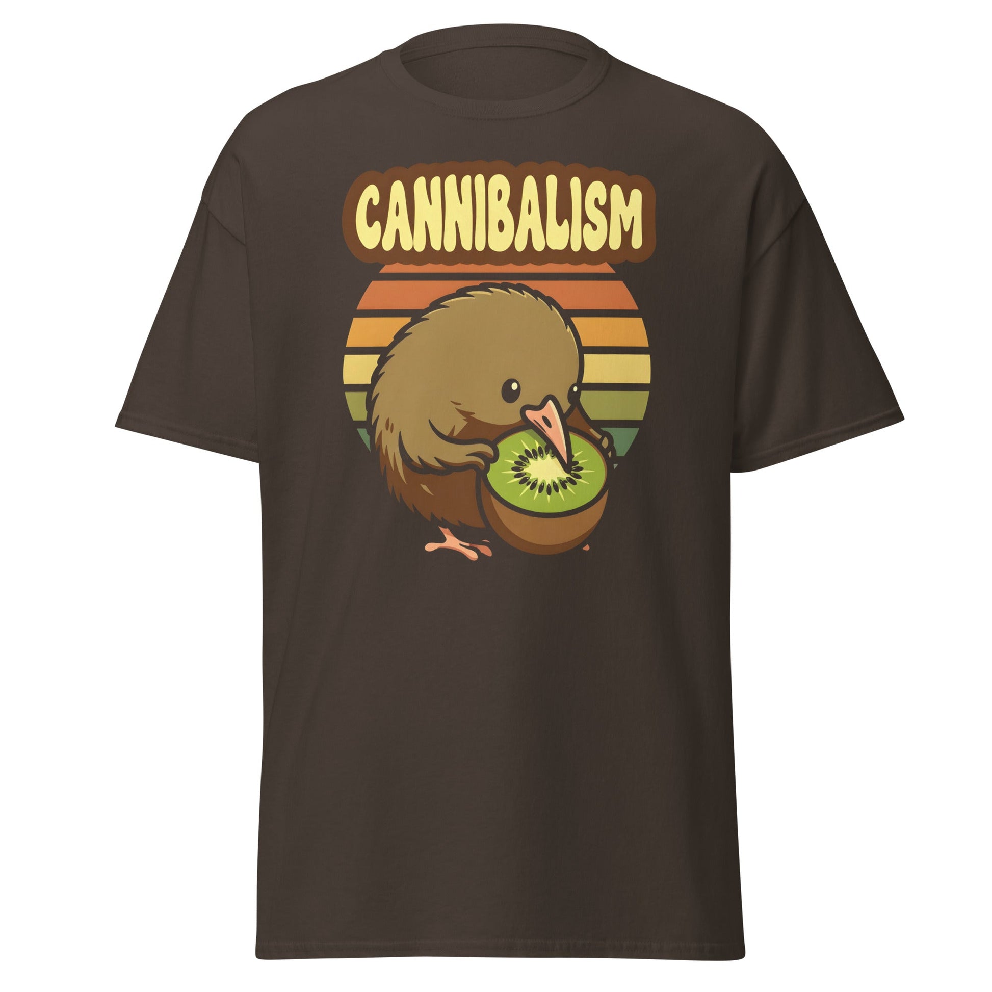 Cannibalism Kiwi Bird Shirt - Funny Retro Fruit Graphic Tee - Dark Chocolate - T-Shirts Online