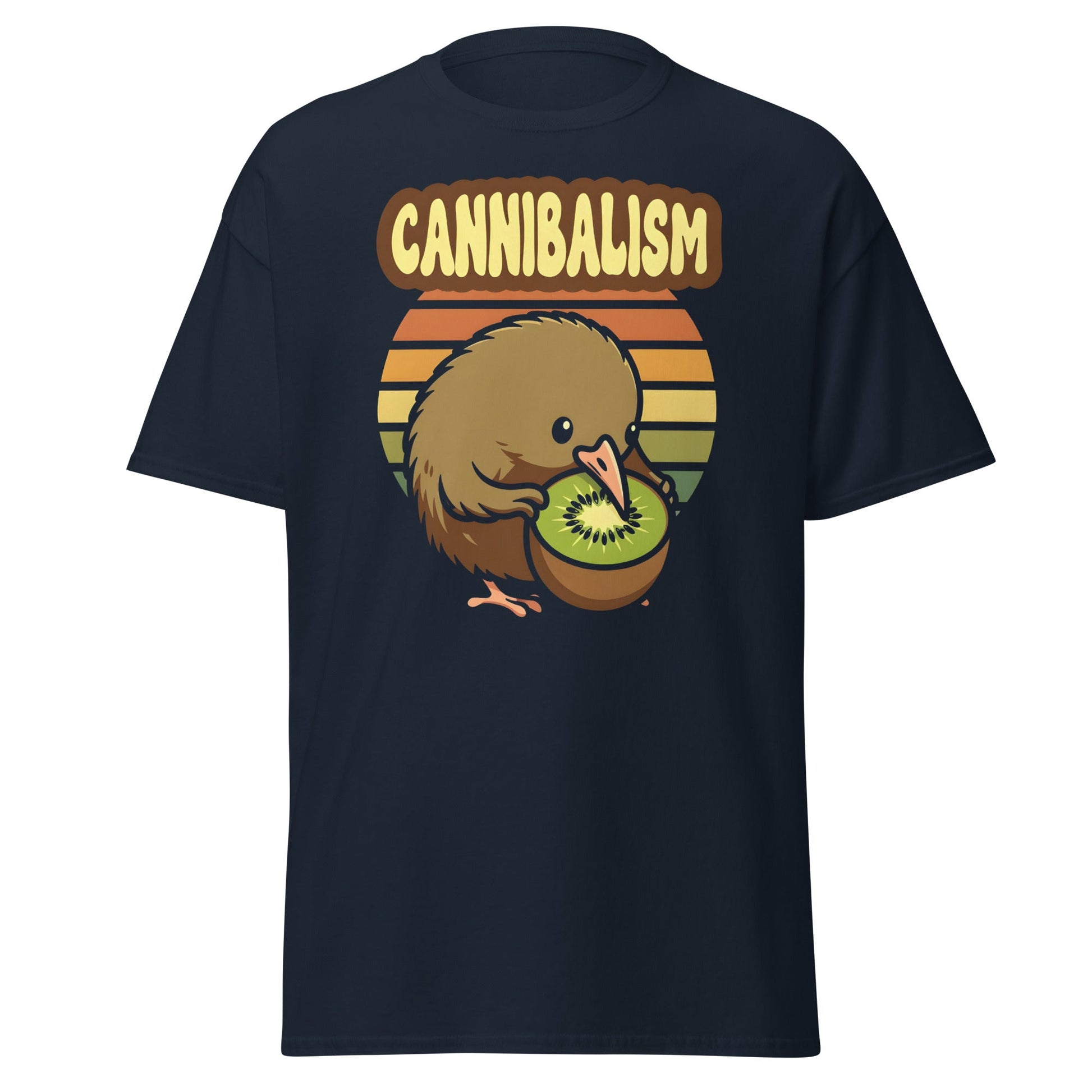 Cannibalism Kiwi Bird Shirt - Funny Retro Fruit Graphic Tee - Navy - T-Shirts Online
