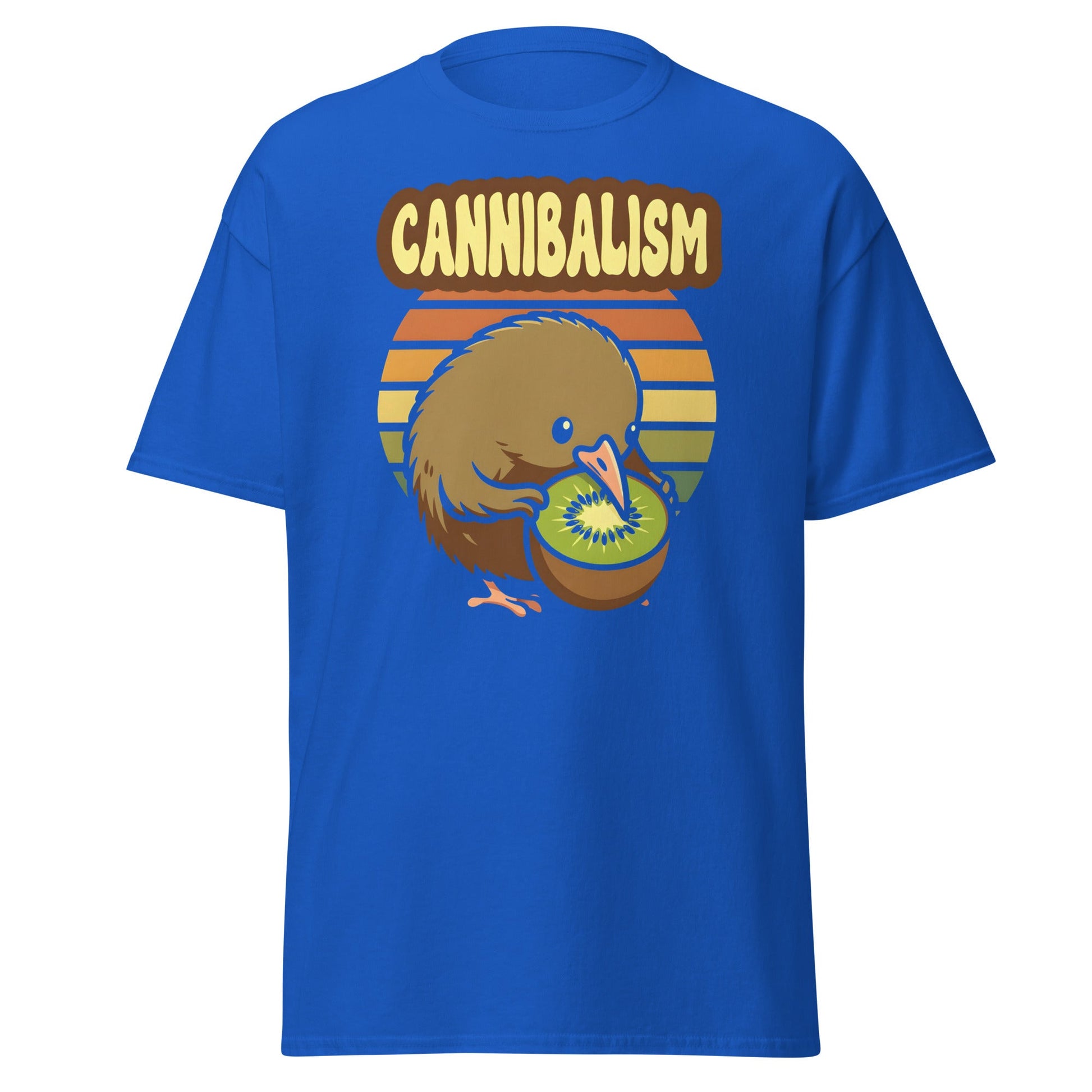 Cannibalism Kiwi Bird Shirt - Funny Retro Fruit Graphic Tee - Royal - T-Shirts Online