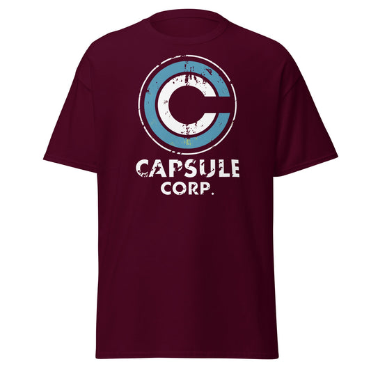 Capsule Corp. Distressed Logo Dragon Ball Z T-Shirt - Maroon - T-Shirts Online