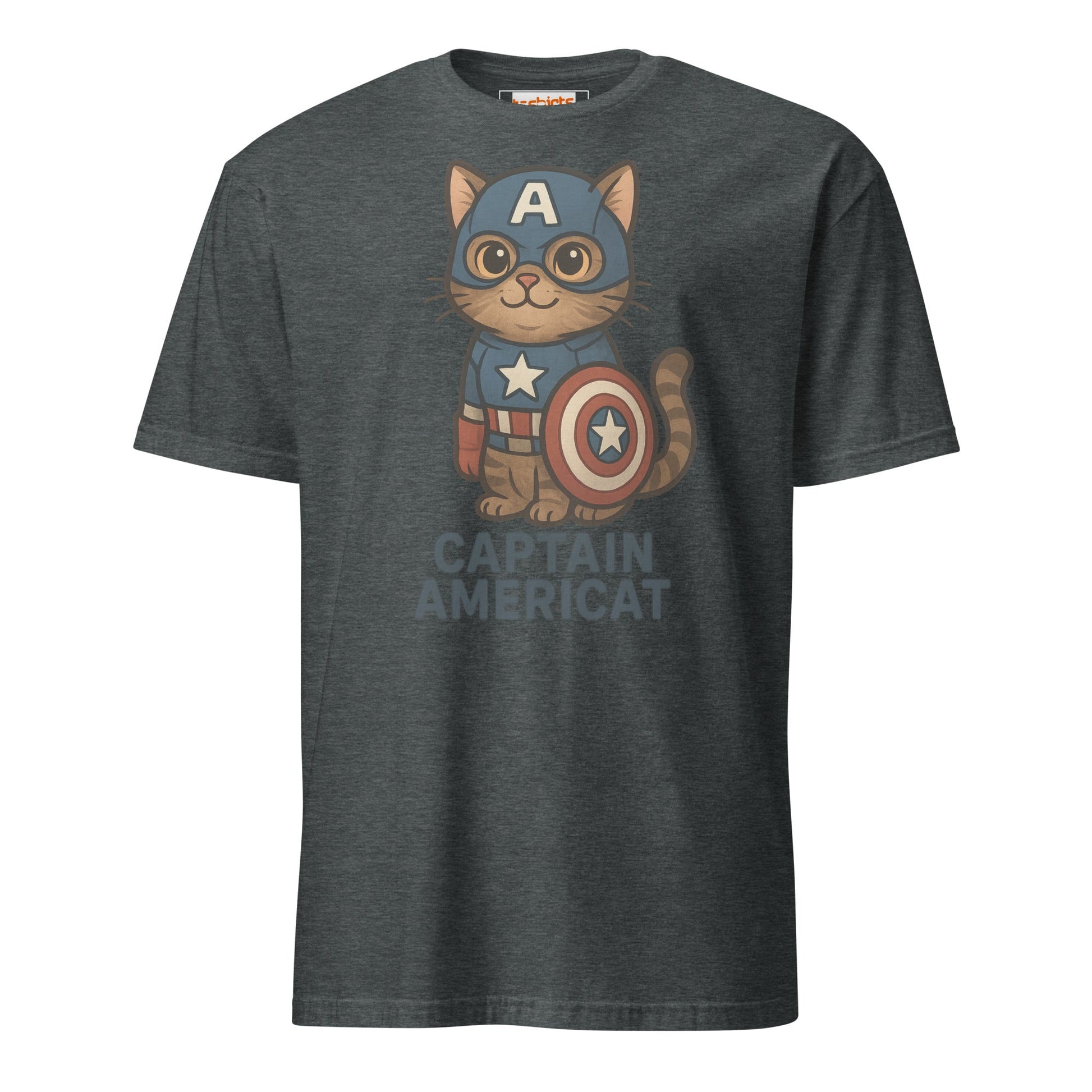 Captain Americat T-Shirt | Cat Movie Mashup - Dark Heather - T-Shirts Online