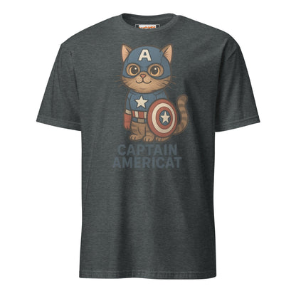 Captain Americat T-Shirt | Cat Movie Mashup - Dark Heather - T-Shirts Online