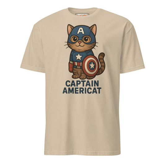 Captain Americat T-Shirt | Cat Movie Mashup - Sand - T-Shirts Online