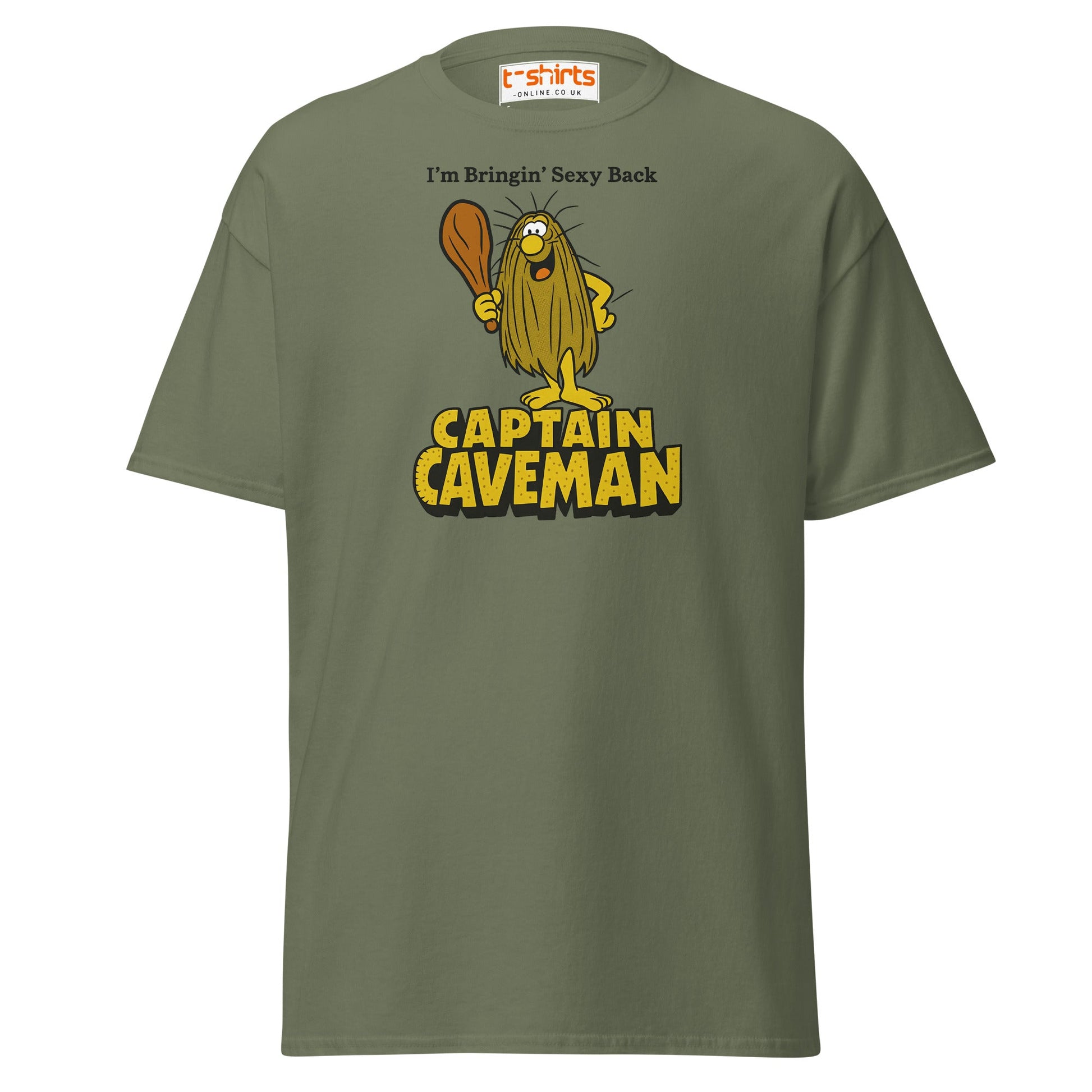 Captain Caveman Retro Cartoon T-Shirt - Military Green - T-Shirts Online
