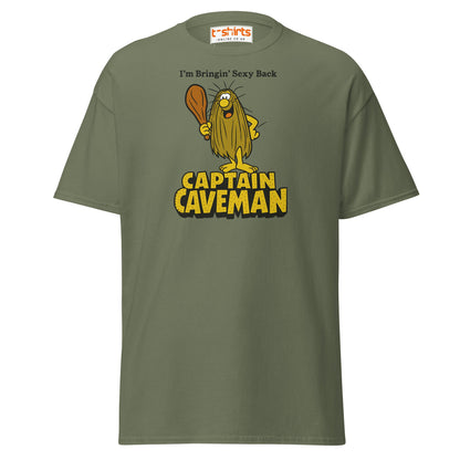 Captain Caveman Retro Cartoon T-Shirt - Military Green - T-Shirts Online