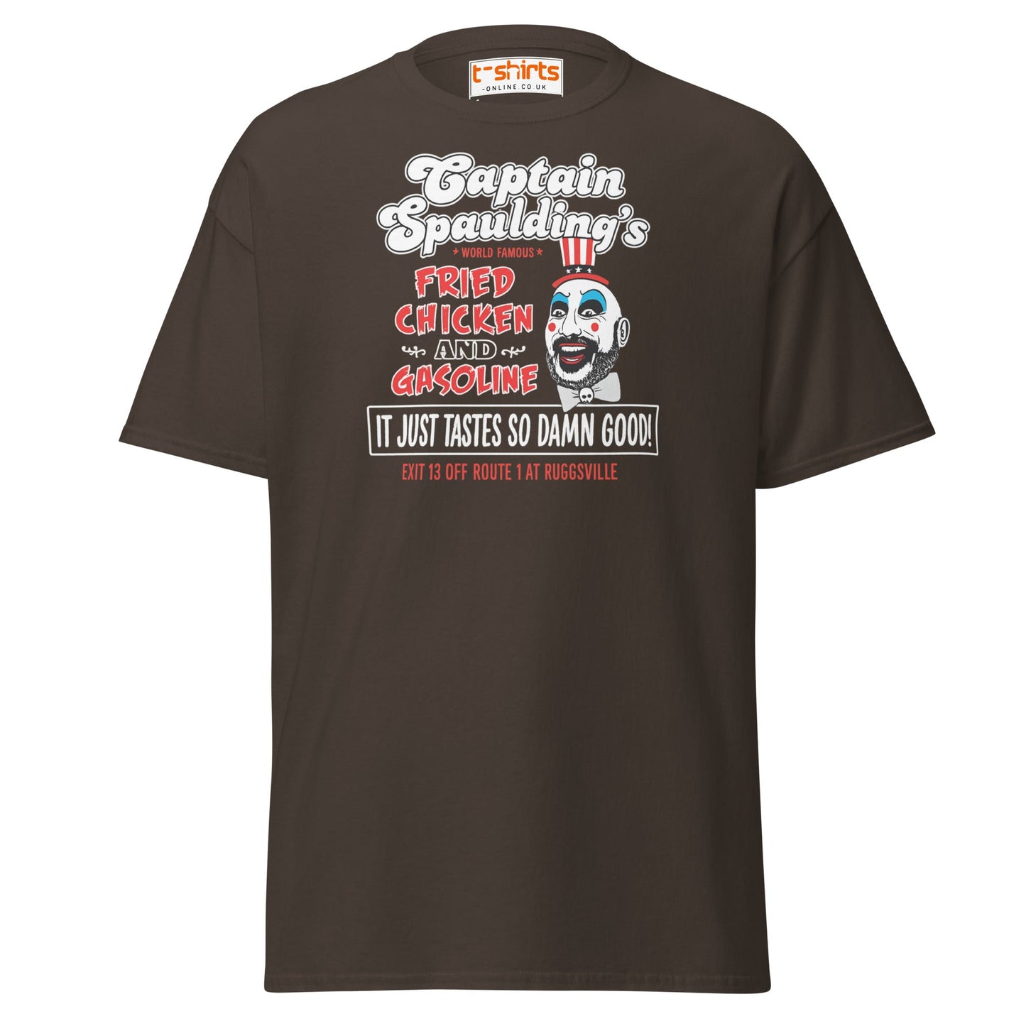 Captain Spaulding Fried Chicken & Gasoline Tee - Dark Chocolate - T-Shirts Online