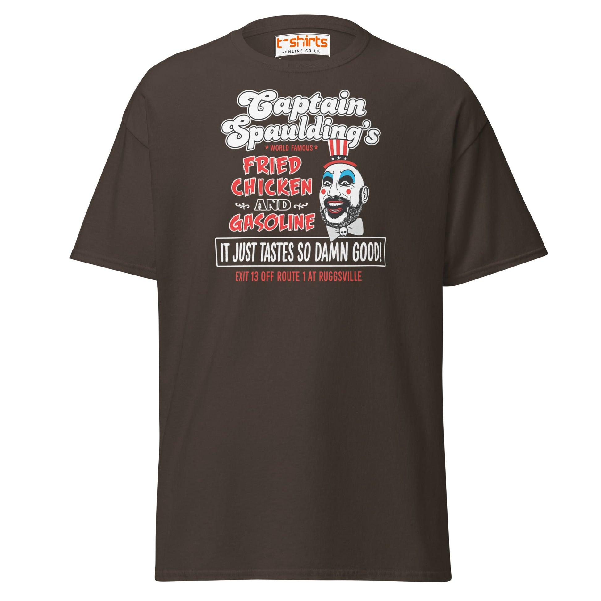 Captain Spaulding Fried Chicken & Gasoline Tee - Dark Chocolate - T-Shirts Online