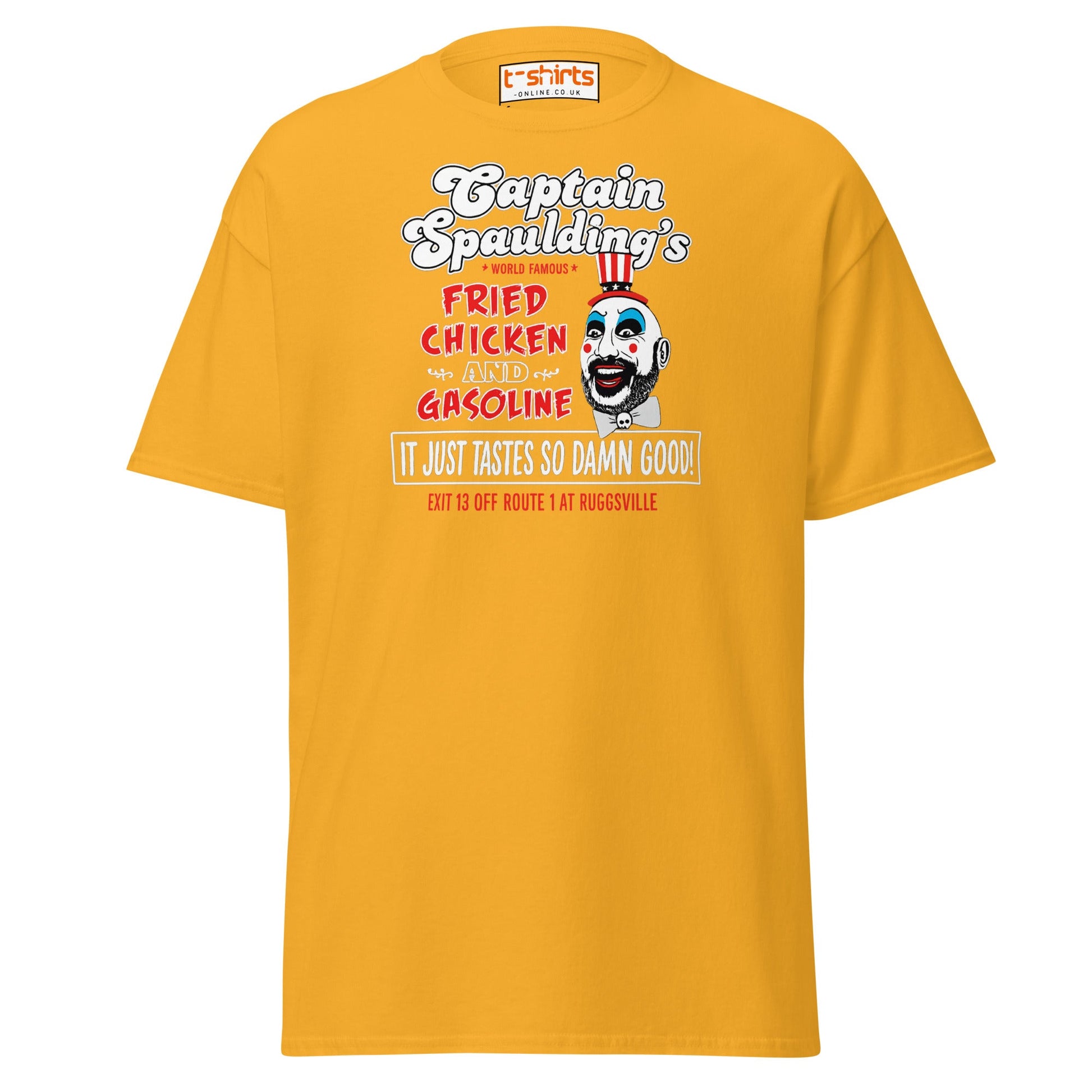 Captain Spaulding Fried Chicken & Gasoline Tee - Gold - T-Shirts Online