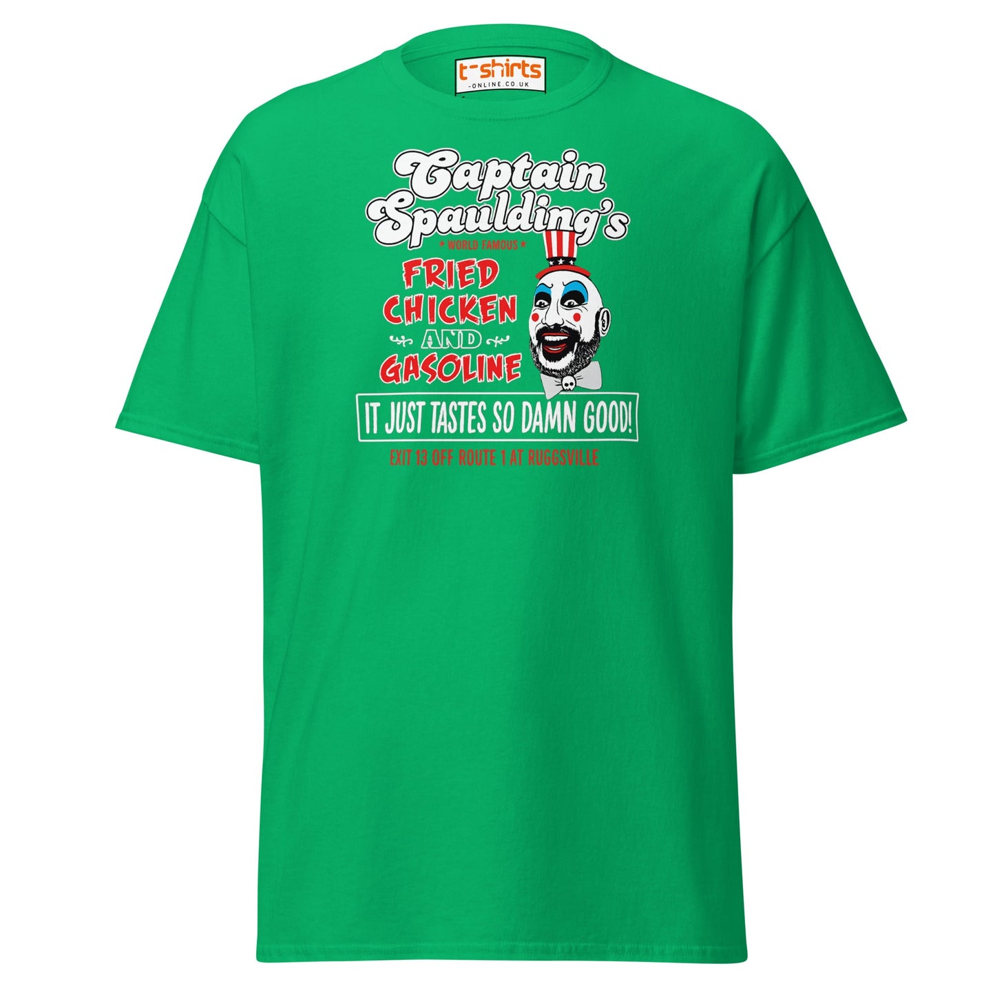 Captain Spaulding Fried Chicken & Gasoline Tee - Irish Green - T-Shirts Online