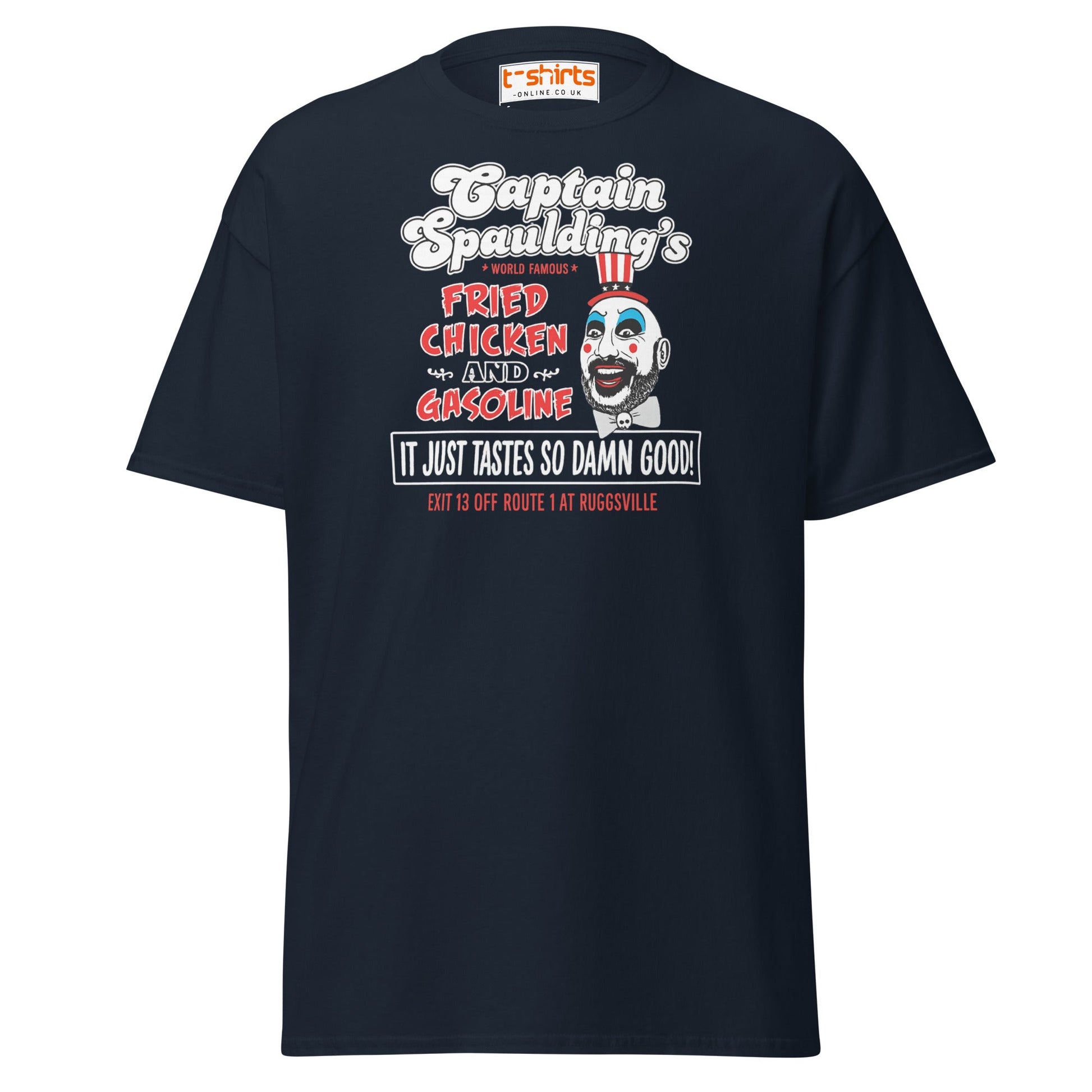 Captain Spaulding Fried Chicken & Gasoline Tee - Navy - T-Shirts Online