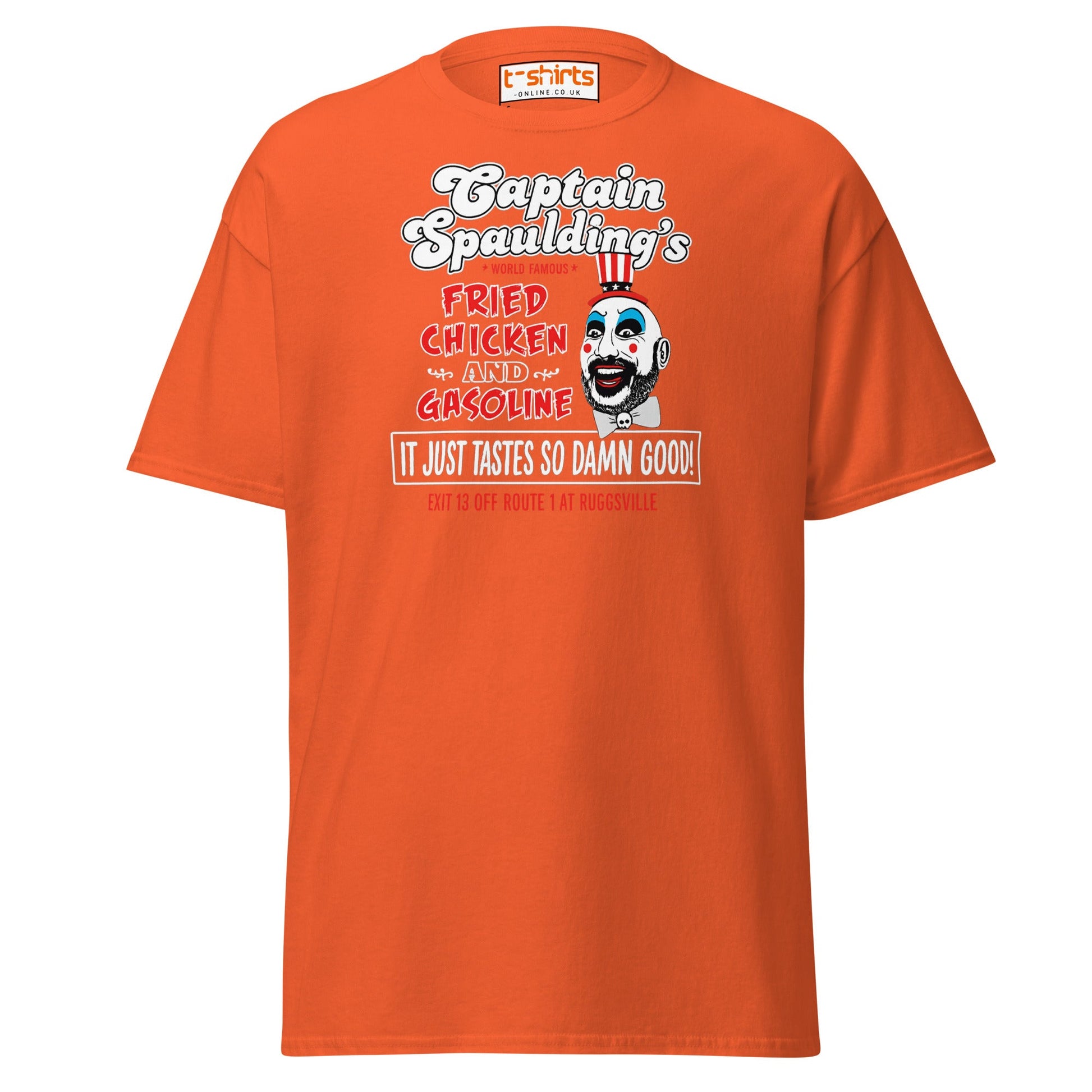 Captain Spaulding Fried Chicken & Gasoline Tee - Orange - T-Shirts Online