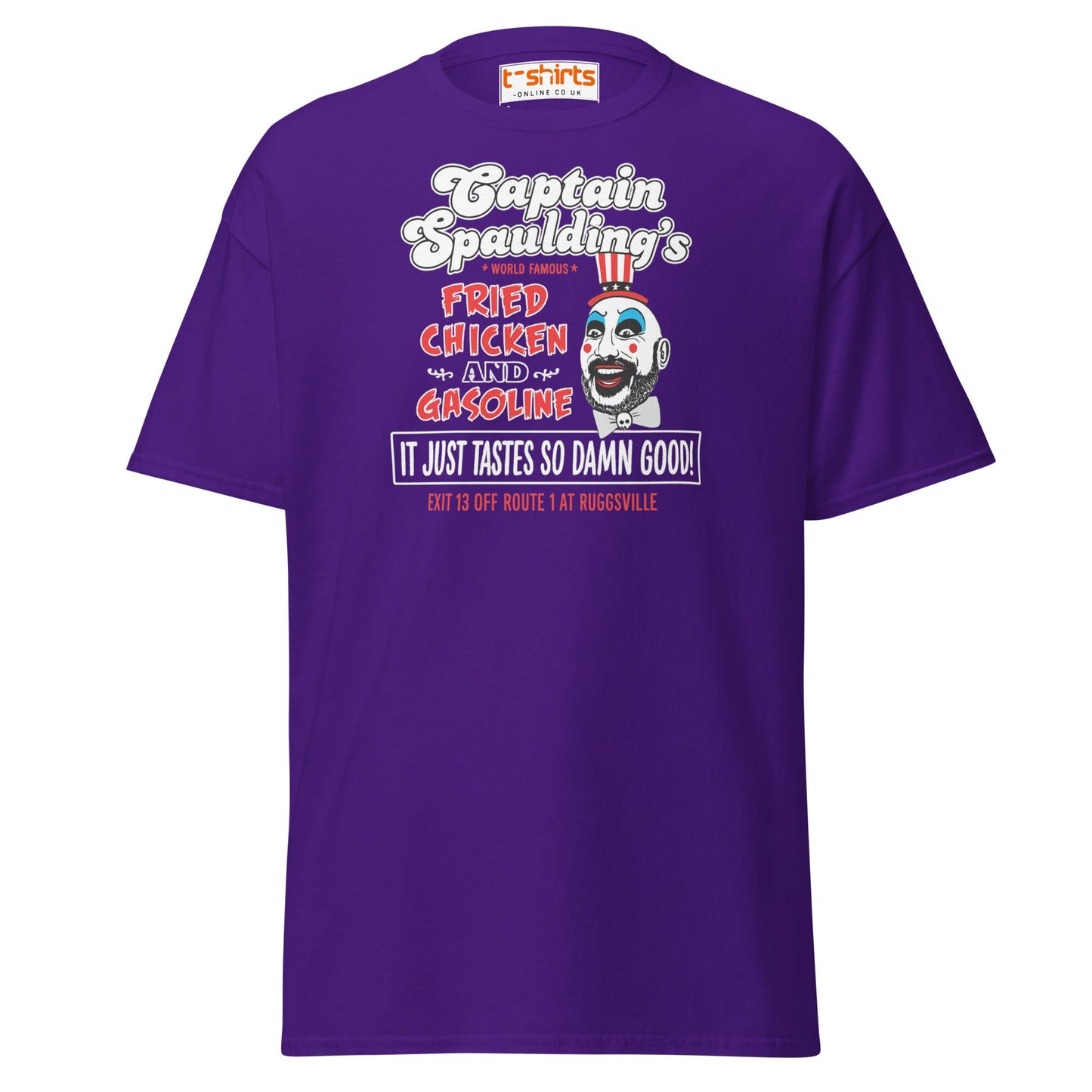 Captain Spaulding Fried Chicken & Gasoline Tee - Purple - T-Shirts Online