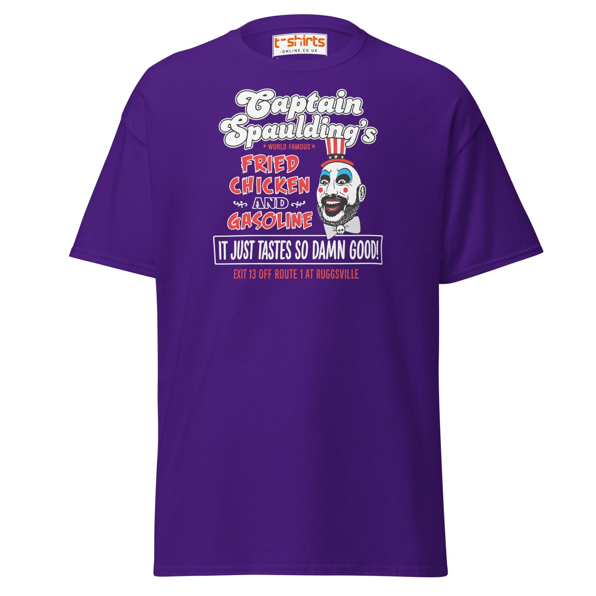Captain Spaulding Fried Chicken & Gasoline Tee - Purple - T-Shirts Online