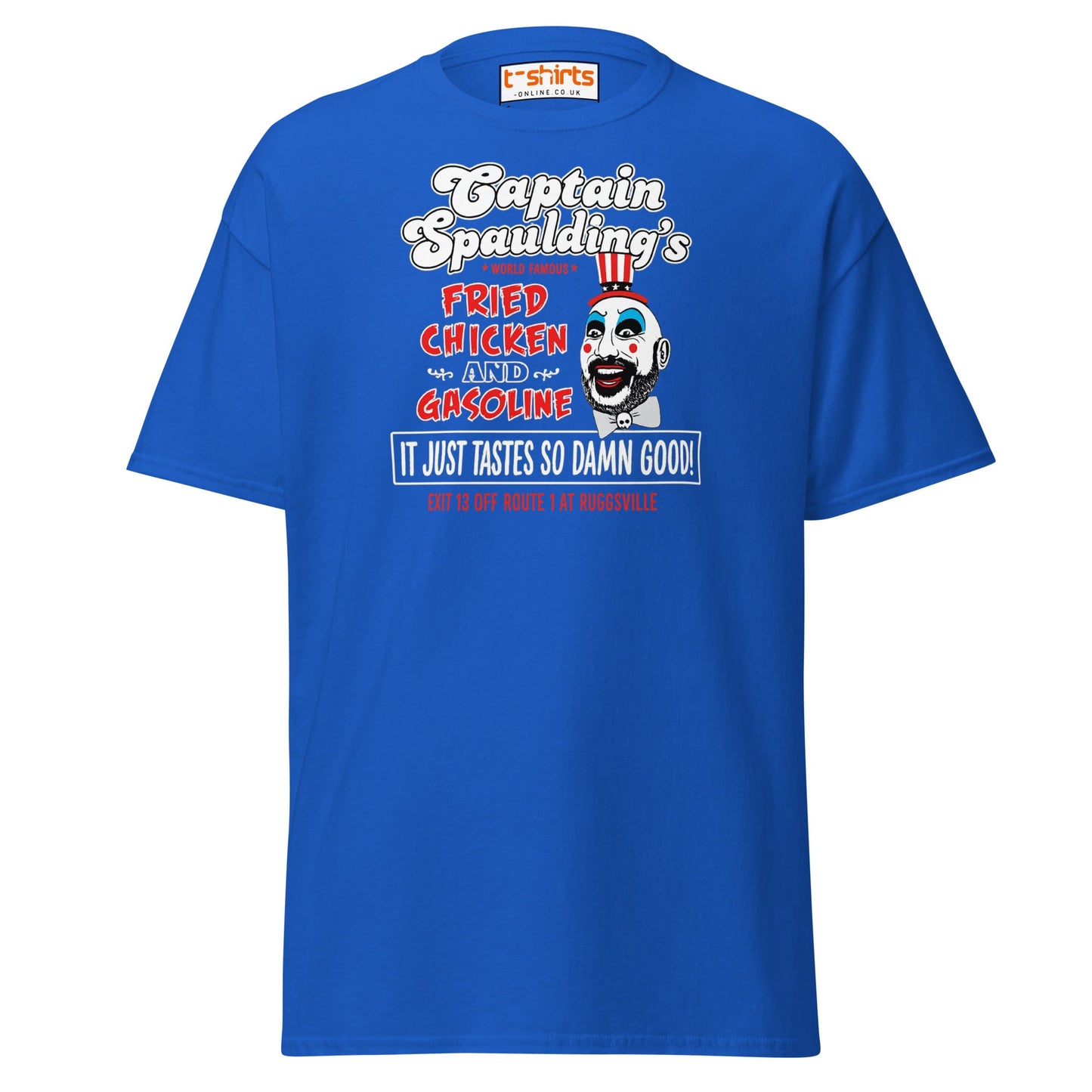 Captain Spaulding Fried Chicken & Gasoline Tee - Royal - T-Shirts Online