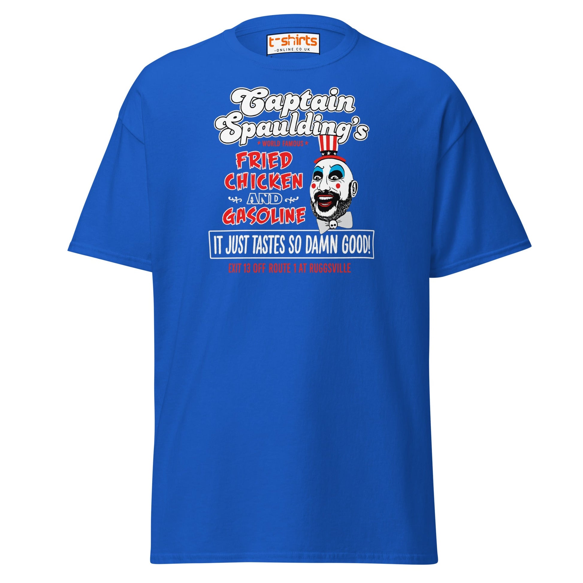 Captain Spaulding Fried Chicken & Gasoline Tee - Royal - T-Shirts Online
