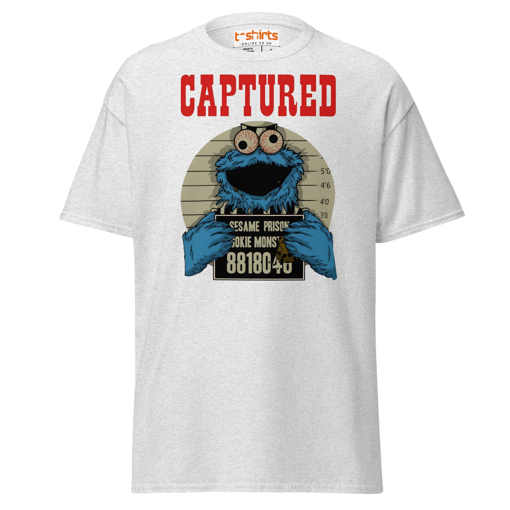 Captured Cookie Monster T-Shirt | Funny Mugshot Tee - Ash - T-Shirts Online