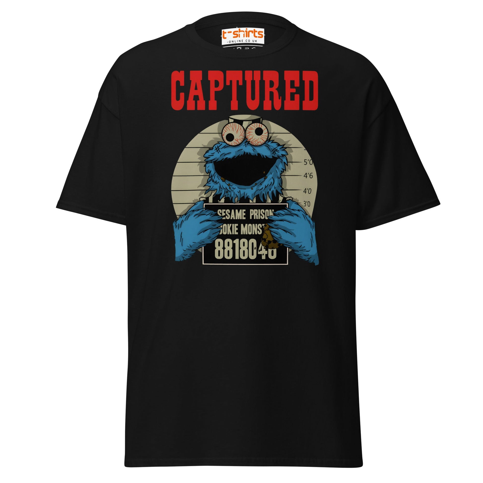 Captured Cookie Monster T-Shirt | Funny Mugshot Tee - Black - T-Shirts Online