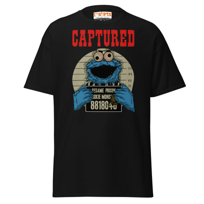 Captured Cookie Monster T-Shirt | Funny Mugshot Tee - Black - T-Shirts Online