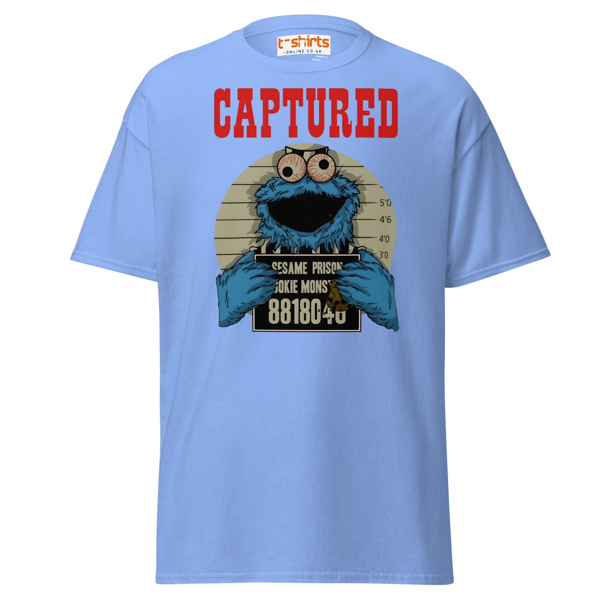 Captured Cookie Monster T-Shirt | Funny Mugshot Tee - Carolina Blue - T-Shirts Online