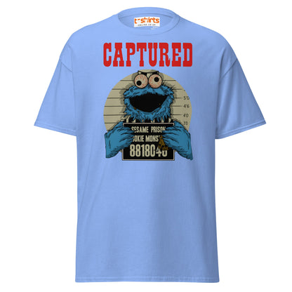Captured Cookie Monster T-Shirt | Funny Mugshot Tee - Carolina Blue - T-Shirts Online