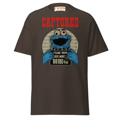 Captured Cookie Monster T-Shirt | Funny Mugshot Tee - Dark Chocolate - T-Shirts Online