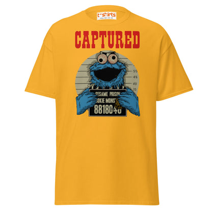 Captured Cookie Monster T-Shirt | Funny Mugshot Tee - Gold - T-Shirts Online
