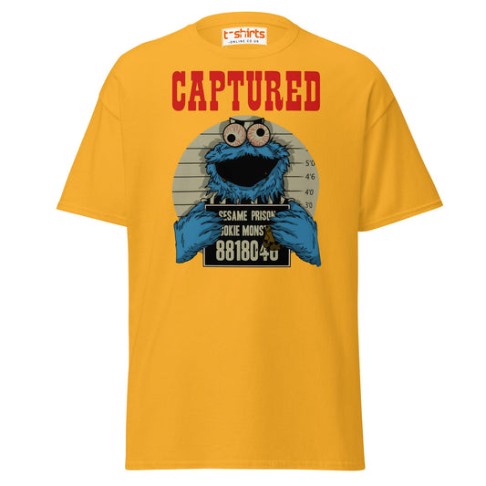 Captured Cookie Monster T-Shirt | Funny Mugshot Tee - Gold - T-Shirts Online