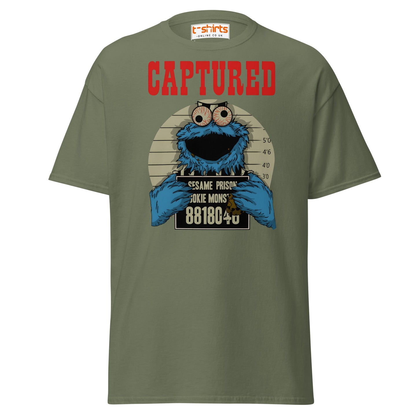 Captured Cookie Monster T-Shirt | Funny Mugshot Tee - Military Green - T-Shirts Online