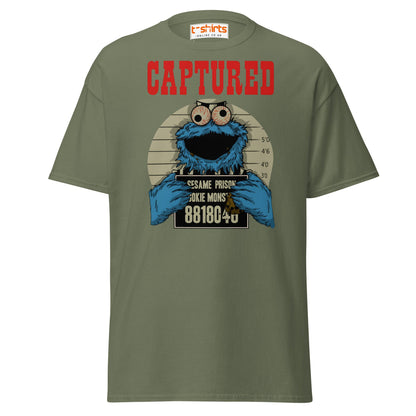 Captured Cookie Monster T-Shirt | Funny Mugshot Tee - Military Green - T-Shirts Online
