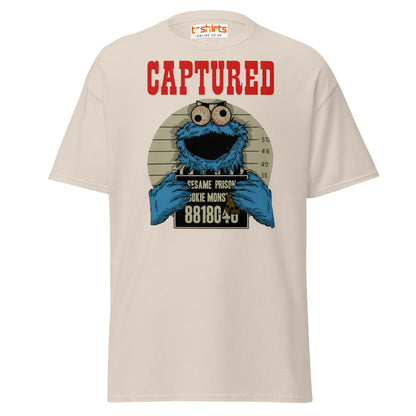 Captured Cookie Monster T-Shirt | Funny Mugshot Tee - Natural - T-Shirts Online