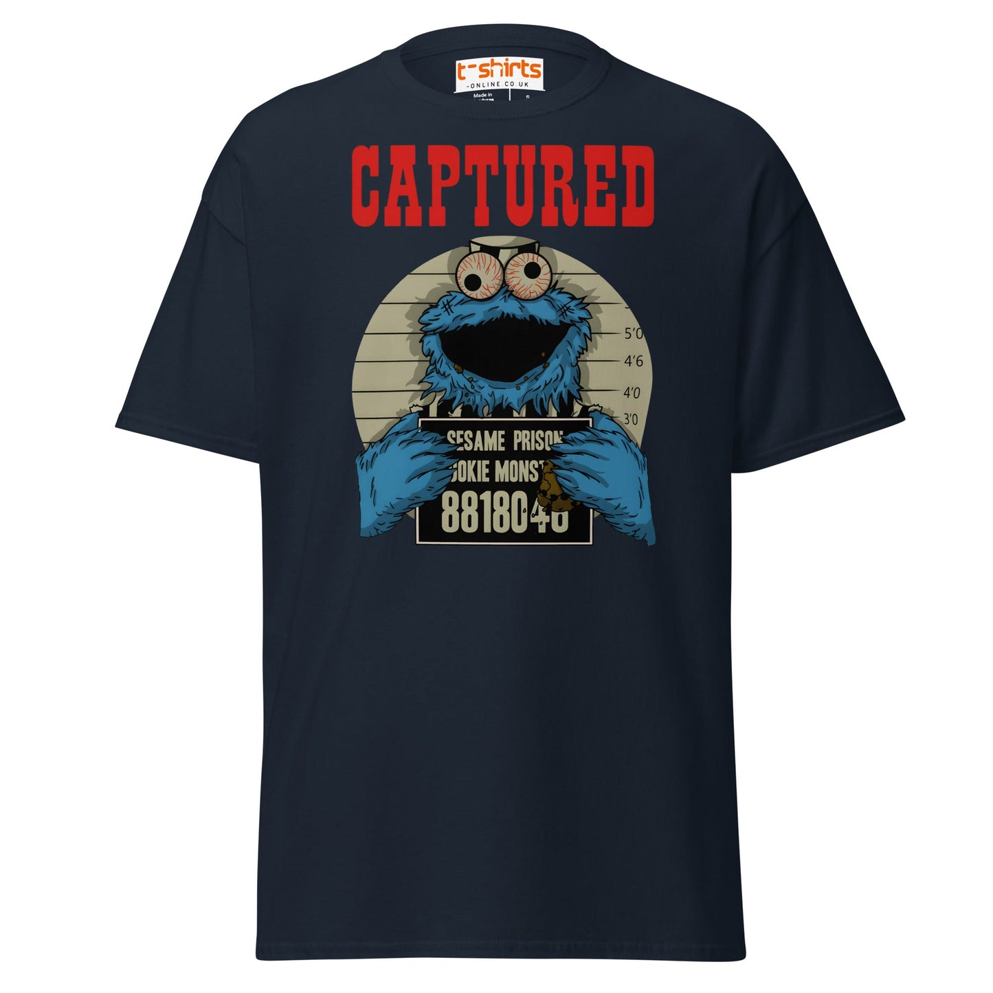 Captured Cookie Monster T-Shirt | Funny Mugshot Tee - Navy - T-Shirts Online