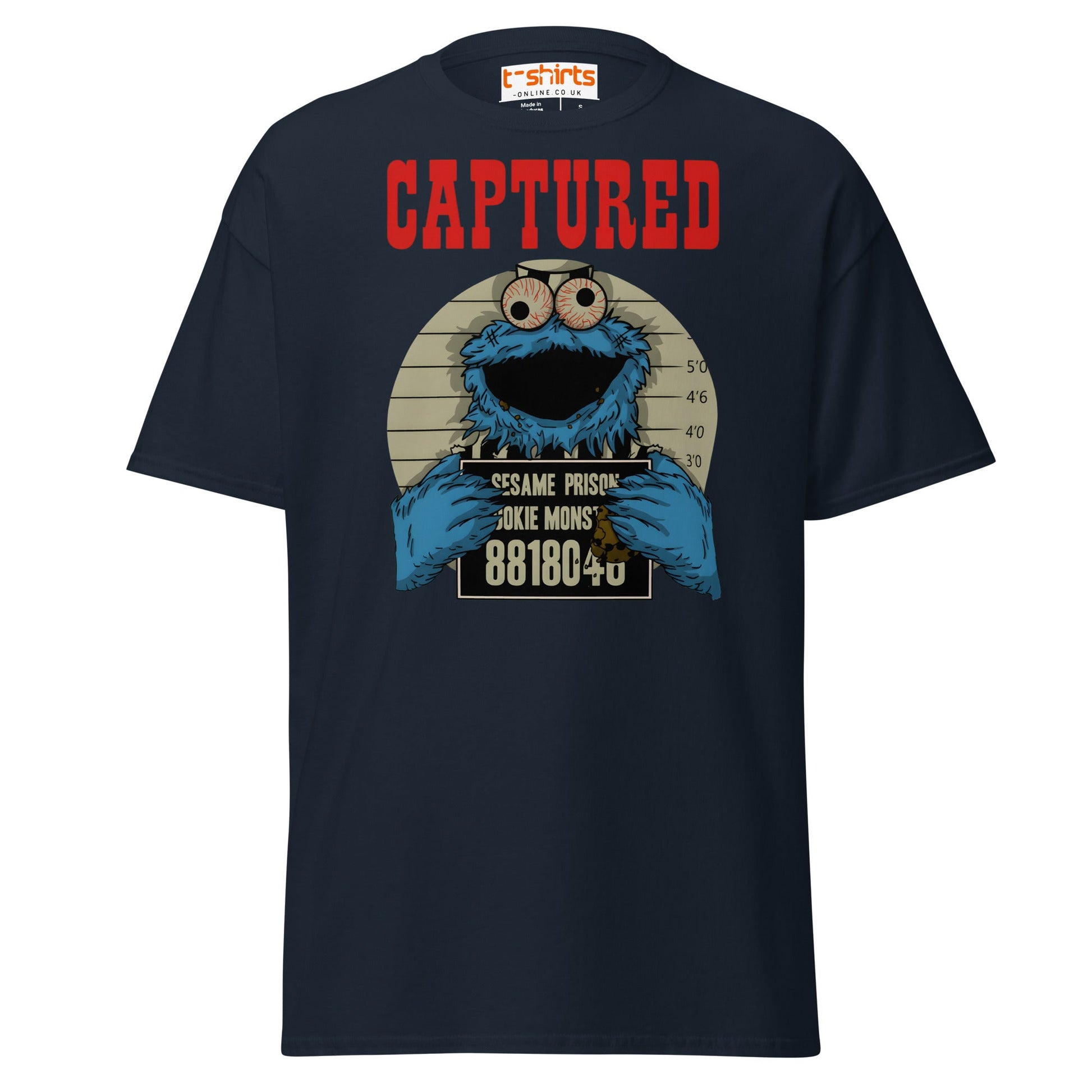 Captured Cookie Monster T-Shirt | Funny Mugshot Tee - Navy - T-Shirts Online