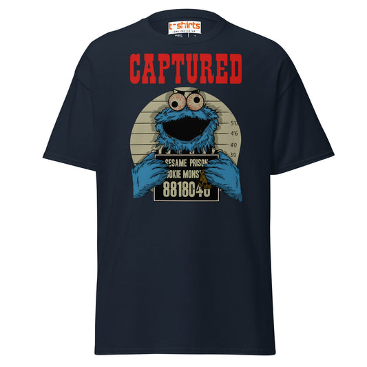 Captured Cookie Monster T-Shirt | Funny Mugshot Tee - Navy - T-Shirts Online