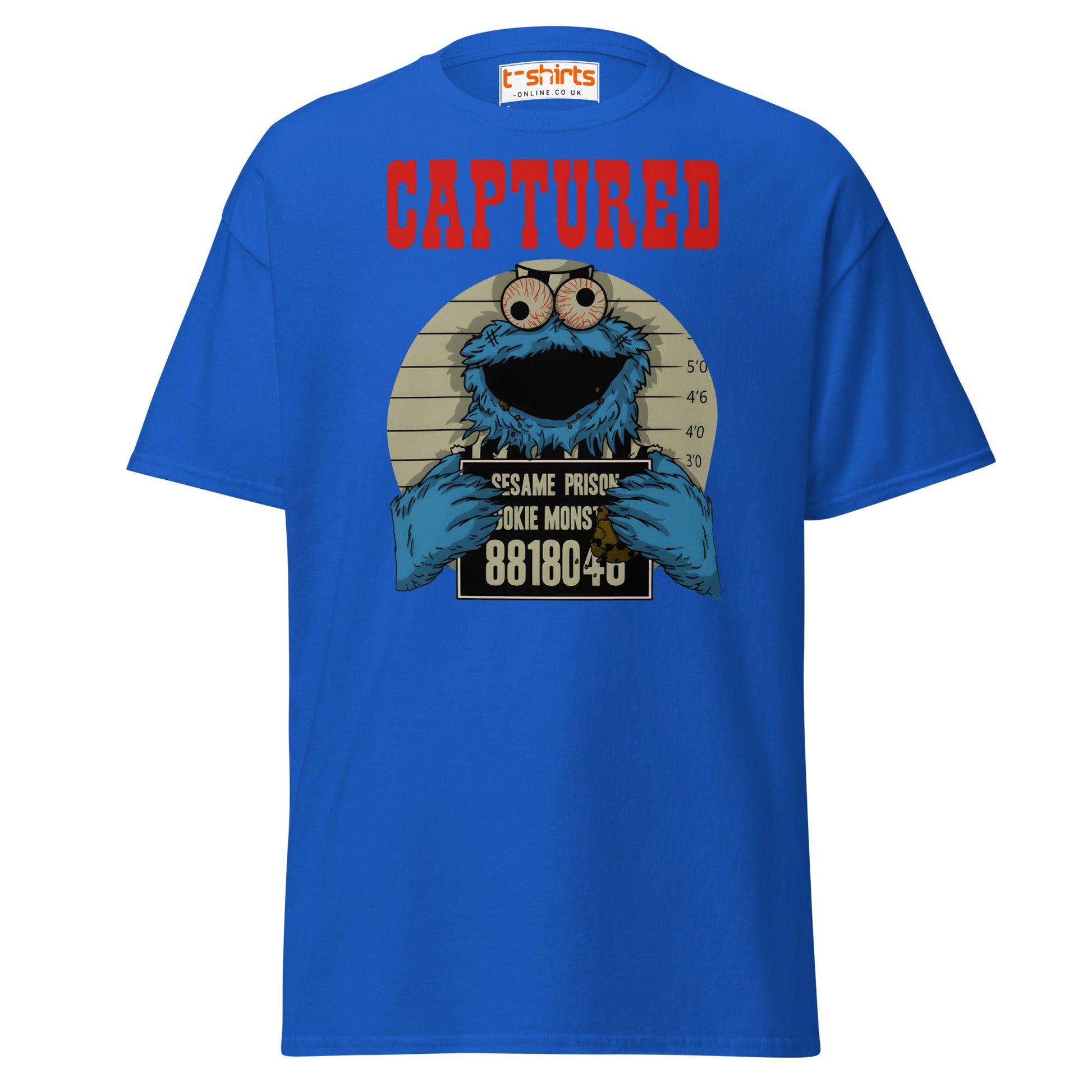 Captured Cookie Monster T-Shirt | Funny Mugshot Tee - Royal - T-Shirts Online