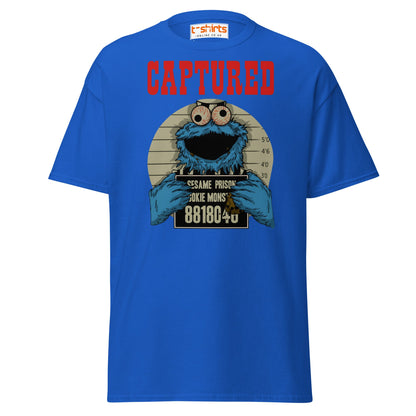Captured Cookie Monster T-Shirt | Funny Mugshot Tee - Royal - T-Shirts Online
