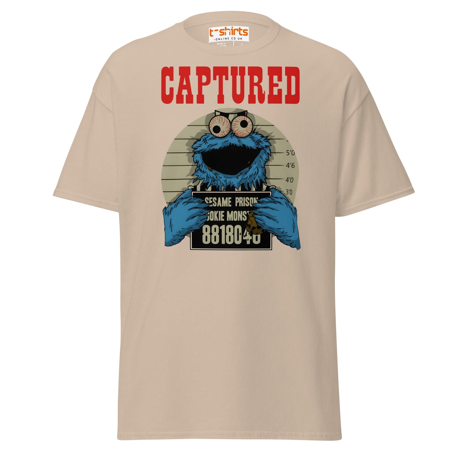 Captured Cookie Monster T-Shirt | Funny Mugshot Tee - Sand - T-Shirts Online