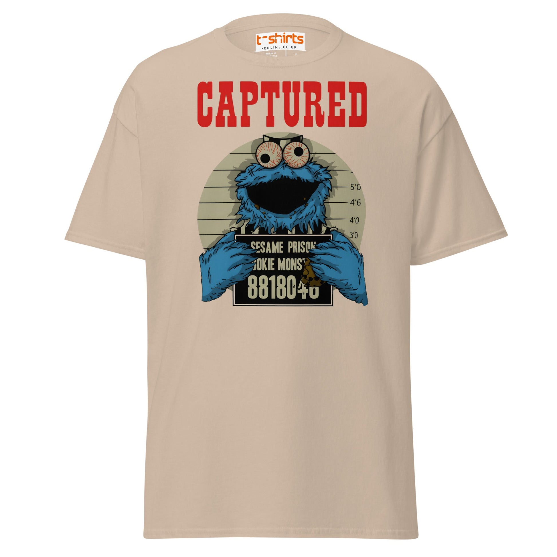 Captured Cookie Monster T-Shirt | Funny Mugshot Tee - Sand - T-Shirts Online