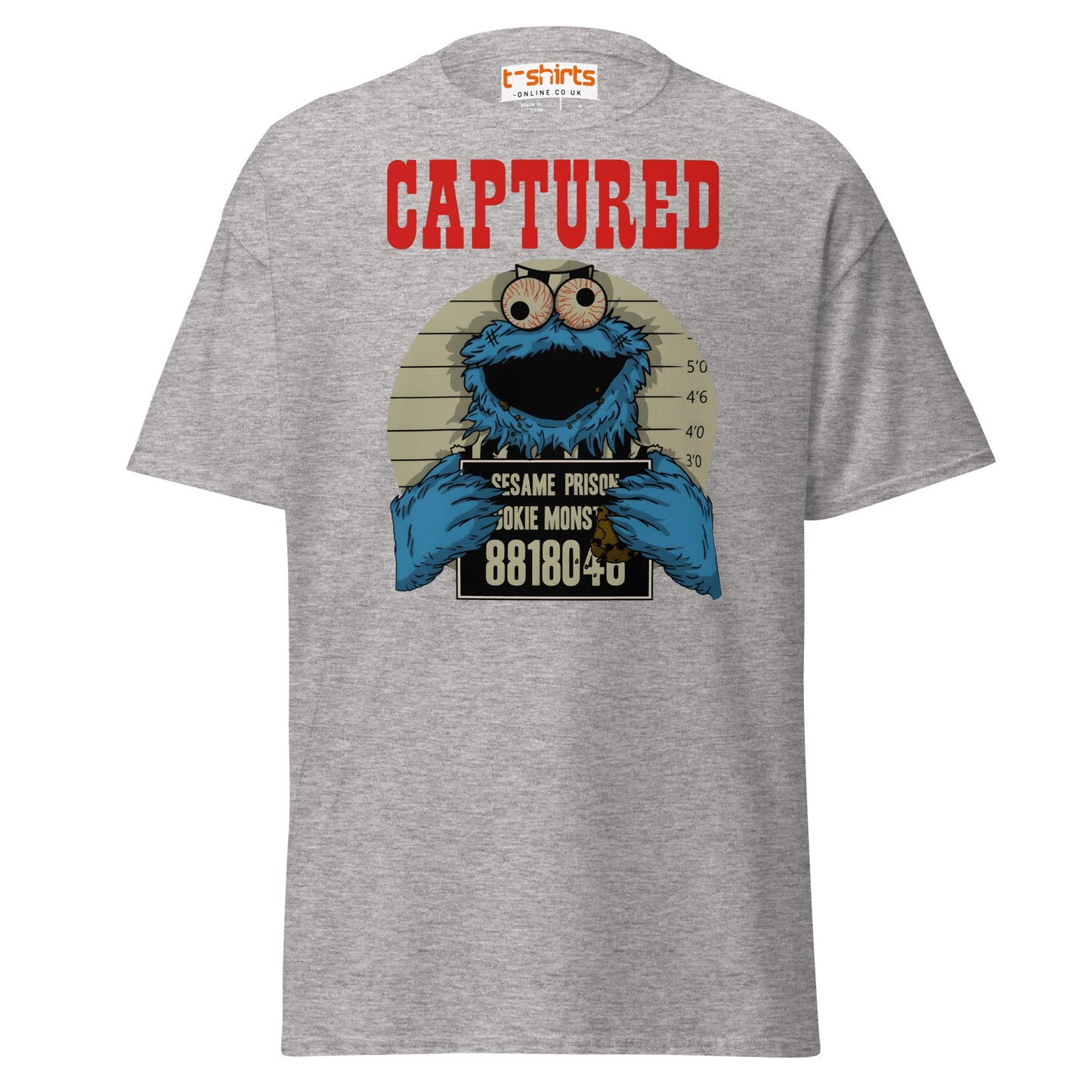 Captured Cookie Monster T-Shirt | Funny Mugshot Tee - Sport Grey - T-Shirts Online
