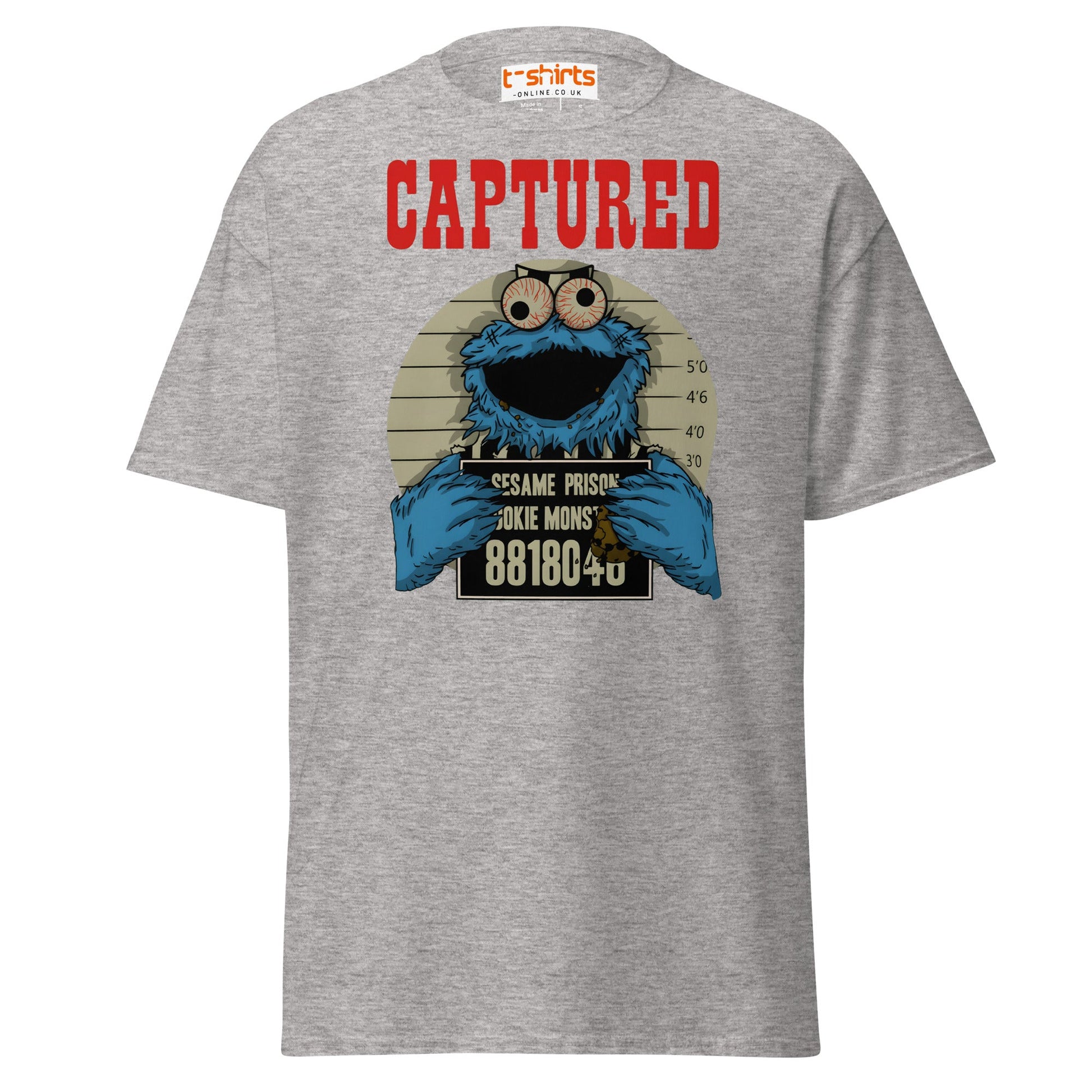 Captured Cookie Monster T-Shirt | Funny Mugshot Tee - Sport Grey - T-Shirts Online