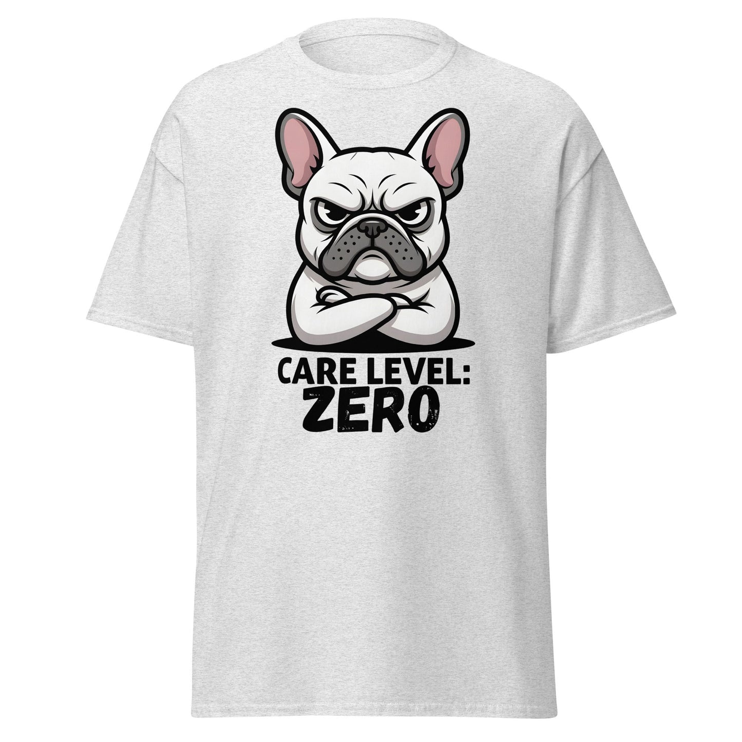Care Level Zero French Bulldog T-Shirt - Grumpy Dog - Ash - T-Shirts Online