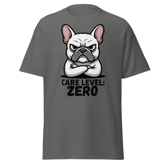 Care Level Zero French Bulldog T-Shirt - Grumpy Dog - Charcoal - T-Shirts Online